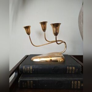 Vtg Danish Modern SilverPlated 3 Arm Candle Holder Royal Mosiac Candelabra Taper